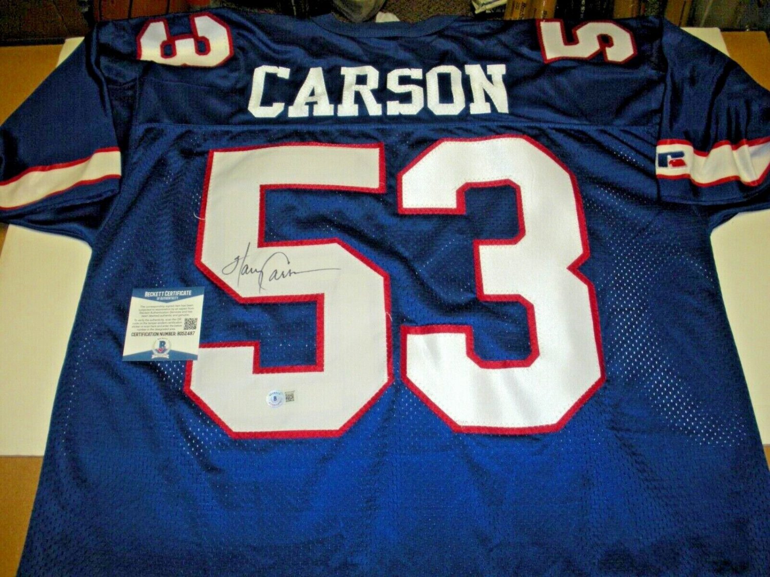 Harry Carson Autographed Signed New York Giants Beckett/COA Official  Licensed Russell Jersey