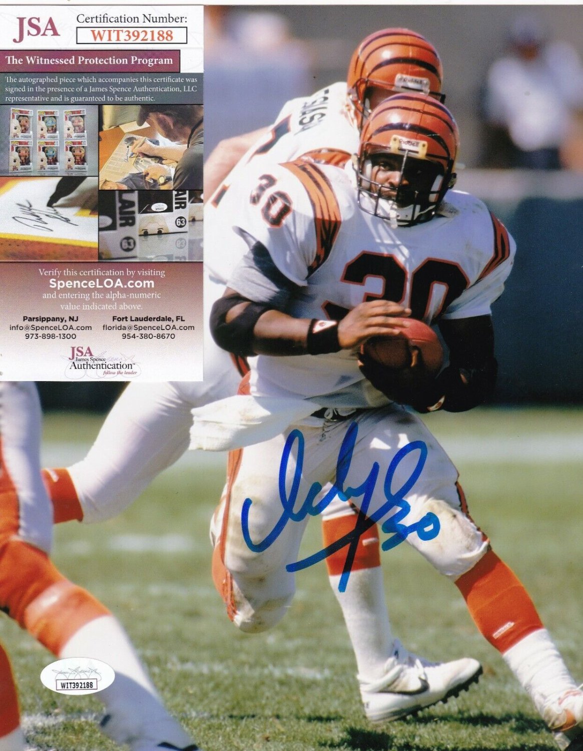 Ickey Woods Autographed Signed Cincinnati Bengals JSA Authenticated Action  8X10