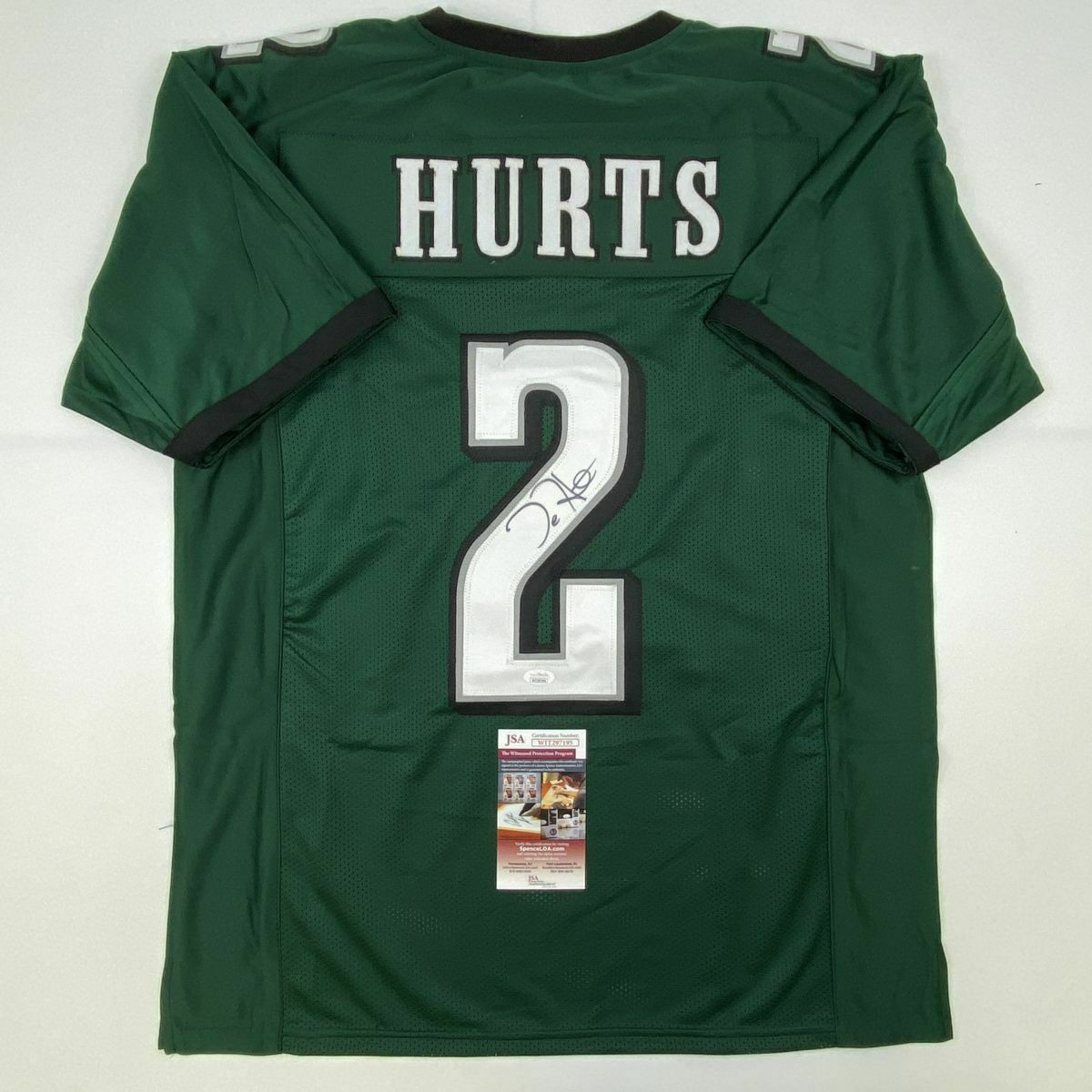 Jalen Hurts Autographed Signed /Signed Philadelphia Green Football Jersey JSA COA Auto