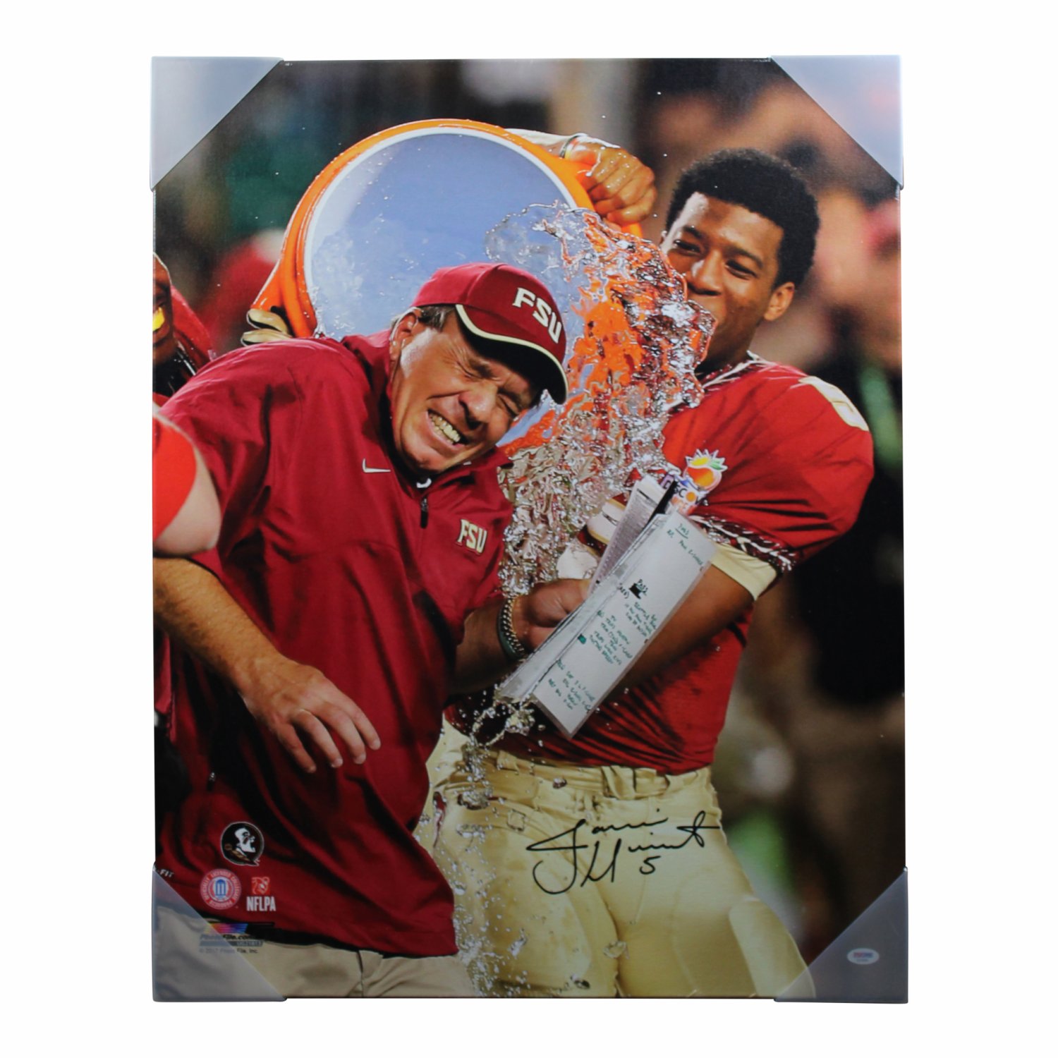 Jameis Winston Autographed Signed Florida State Seminoles Stretched Giving  Coach Jimbo Gatorade Bath 24x30 Canvas - PSA/DNA Authentic