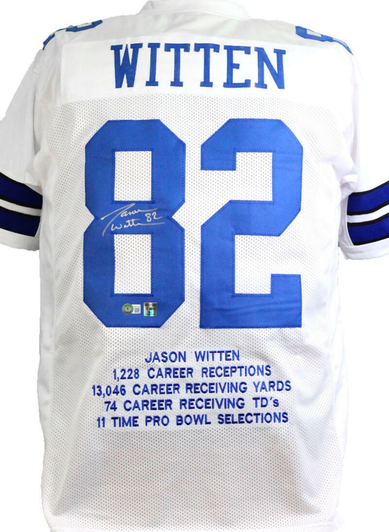 Jason Witten Autographed Signed White Stat Pro Style Jersey - Beckett W  Silver