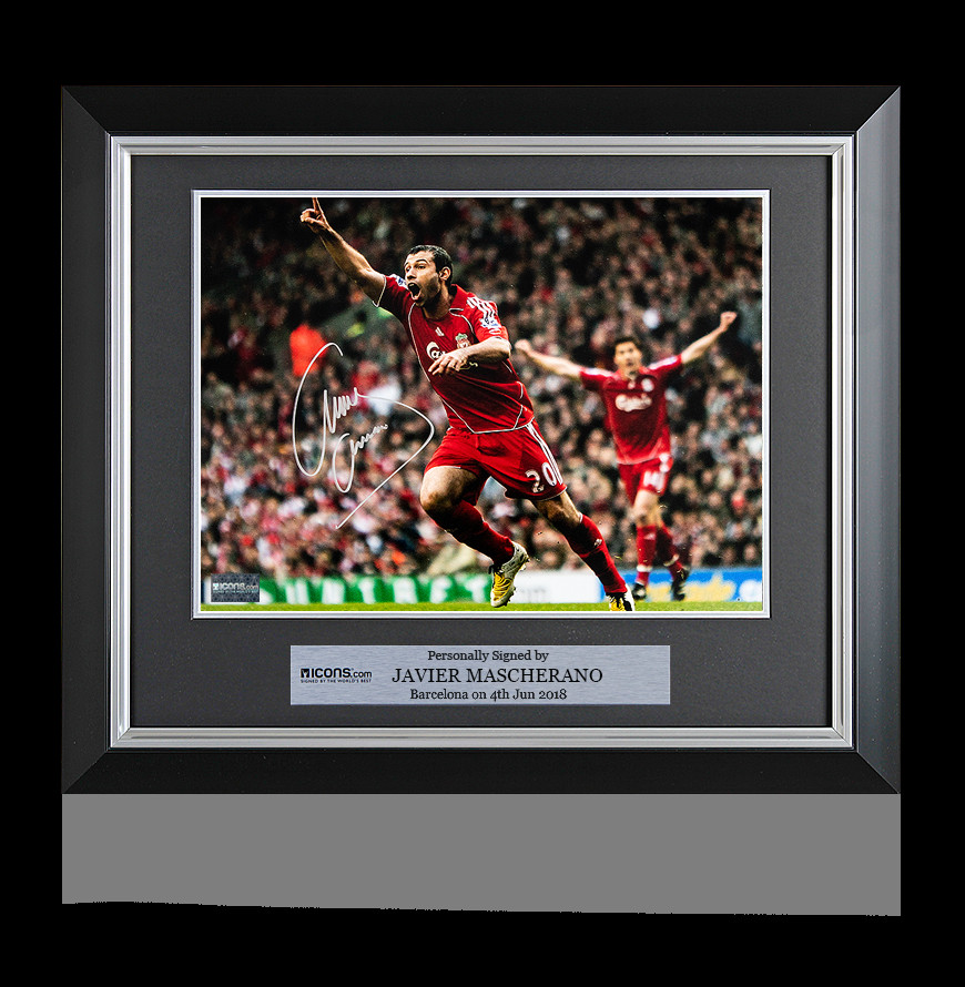 Javier Mascherano Autographed And Framed Liverpool 16x12 Photo Anfield Goal
