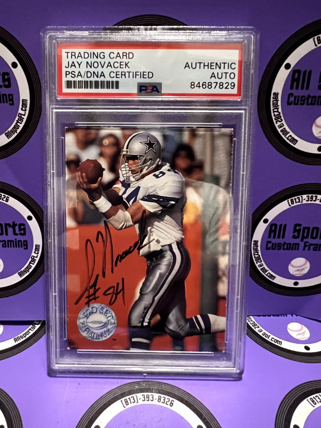 Jay Novacek Autographed Signed Cowboys 1991 Pro Set Platinum Football Card  PSA Cert.