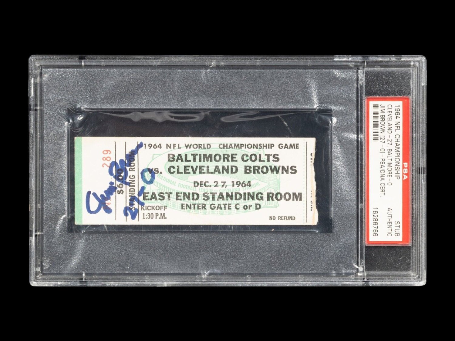 Jim Brown Autographed Signed 27-0 1964 NFL Championship Game Ticket PSA  DNA