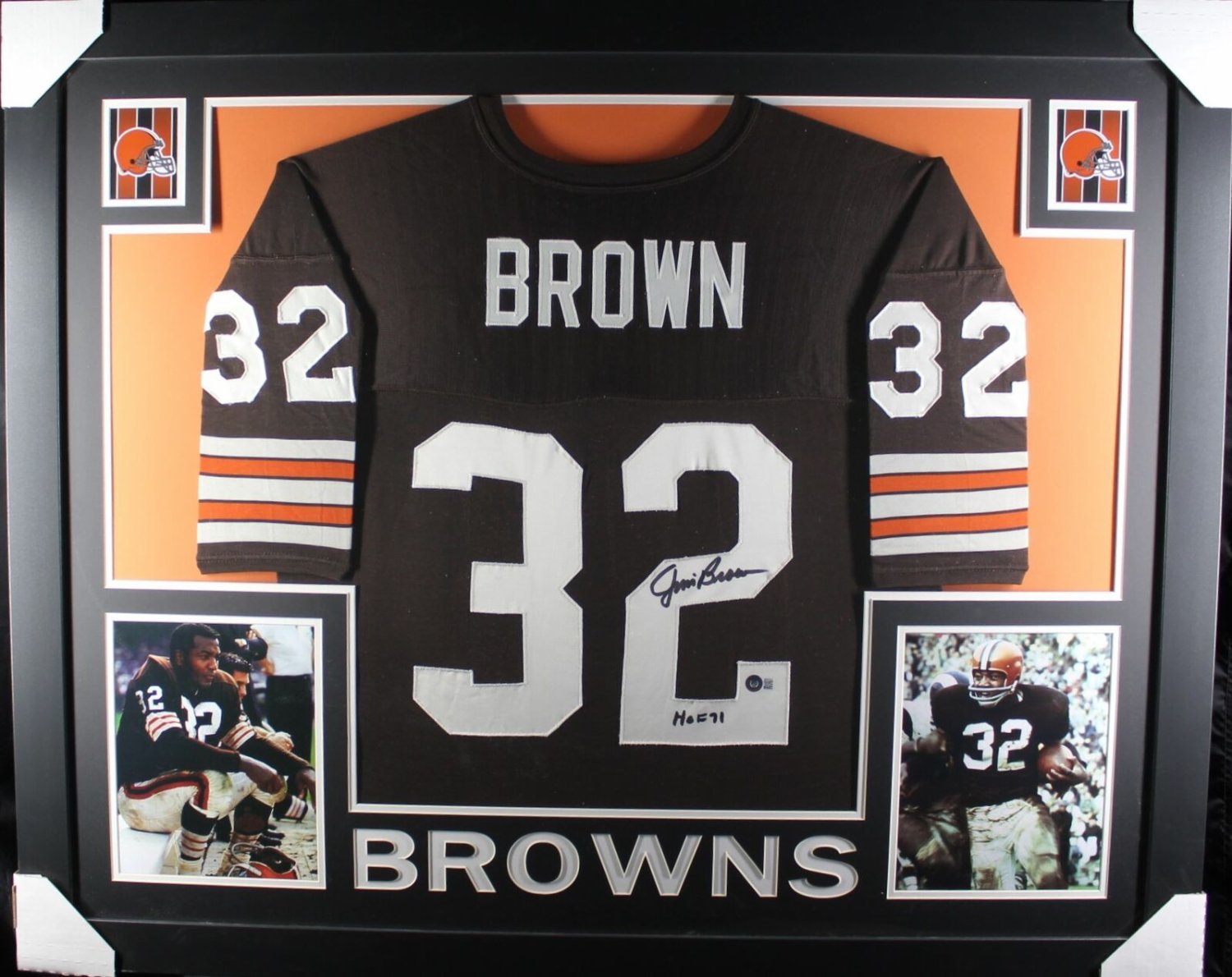 Jim Brown Autographed Signed Pro Style Framed Brown Jersey Beckett
