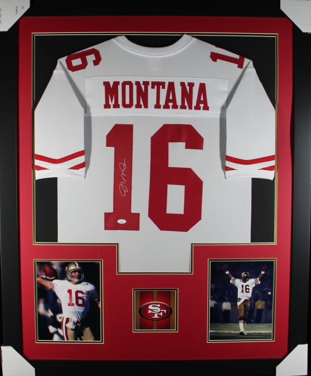 Joe Montana Autographed Signed (49Ers White Tower) Framed Jersey JSA