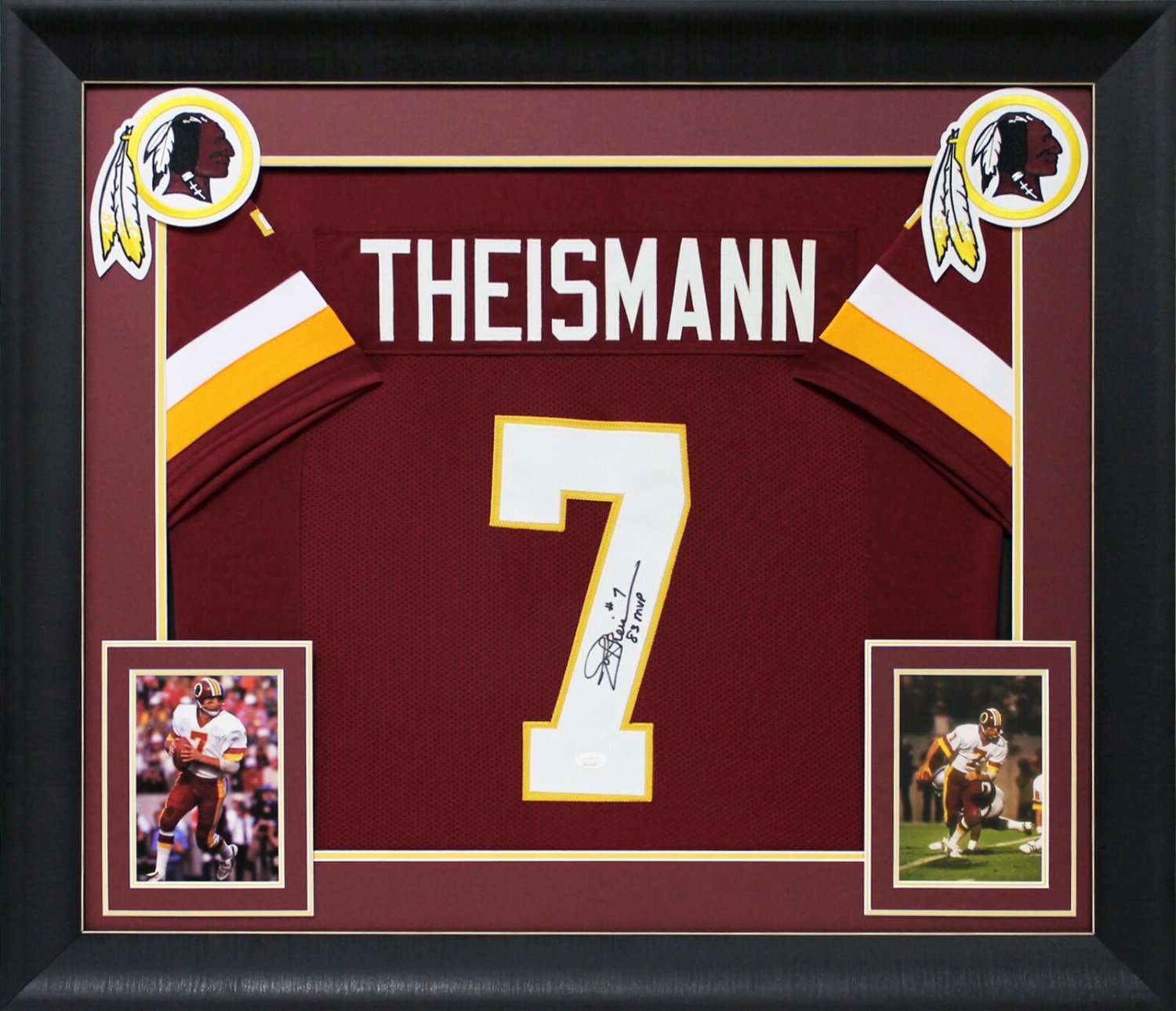 Joe Theismann Autographed Signed '83 MVP' Authentic Maroon Pro Style Framed  Jersey Beckett Wit