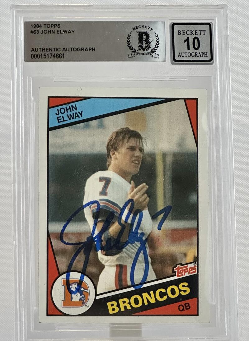 John Elway Autographed Signed 1984 Topps #63 Auto Denver Broncos Beckett  Autograph 10