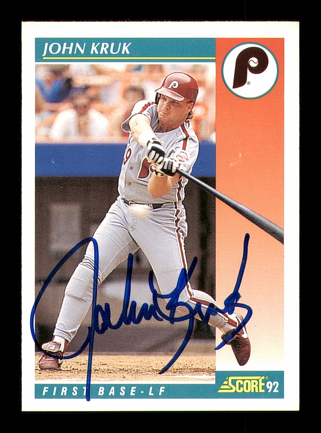 John Kruk Autographed Signed 1992 Score Card 235 Philadelphia Phillies 