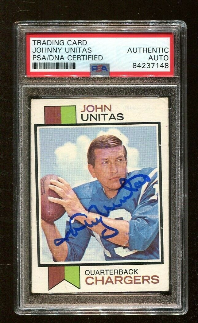 Johnny Unitas Autographed Signed 1973 Topps 455 Autographed Chargers PSA/DNA