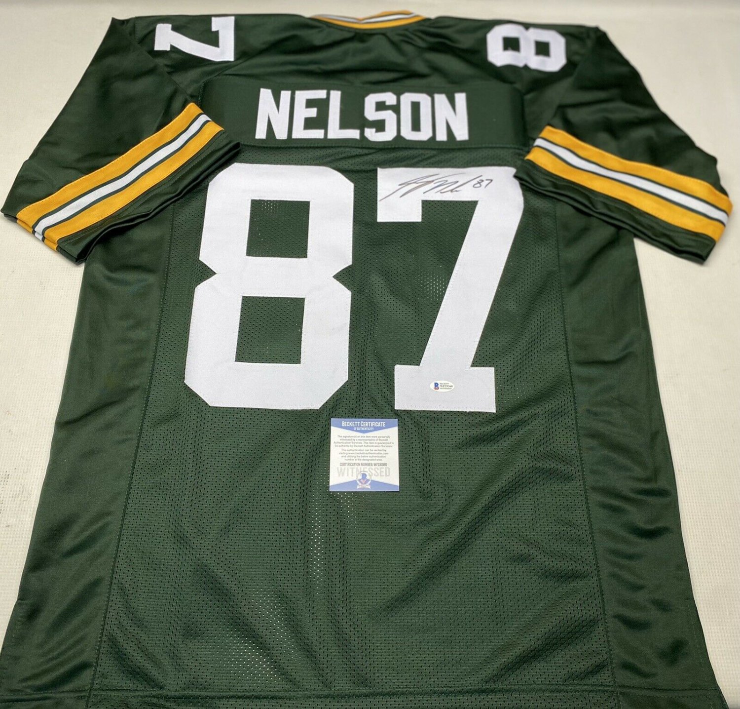 Jordy Nelson Autographed Signed Green Bay Packers Green Custom Jersey Beckett COA!!