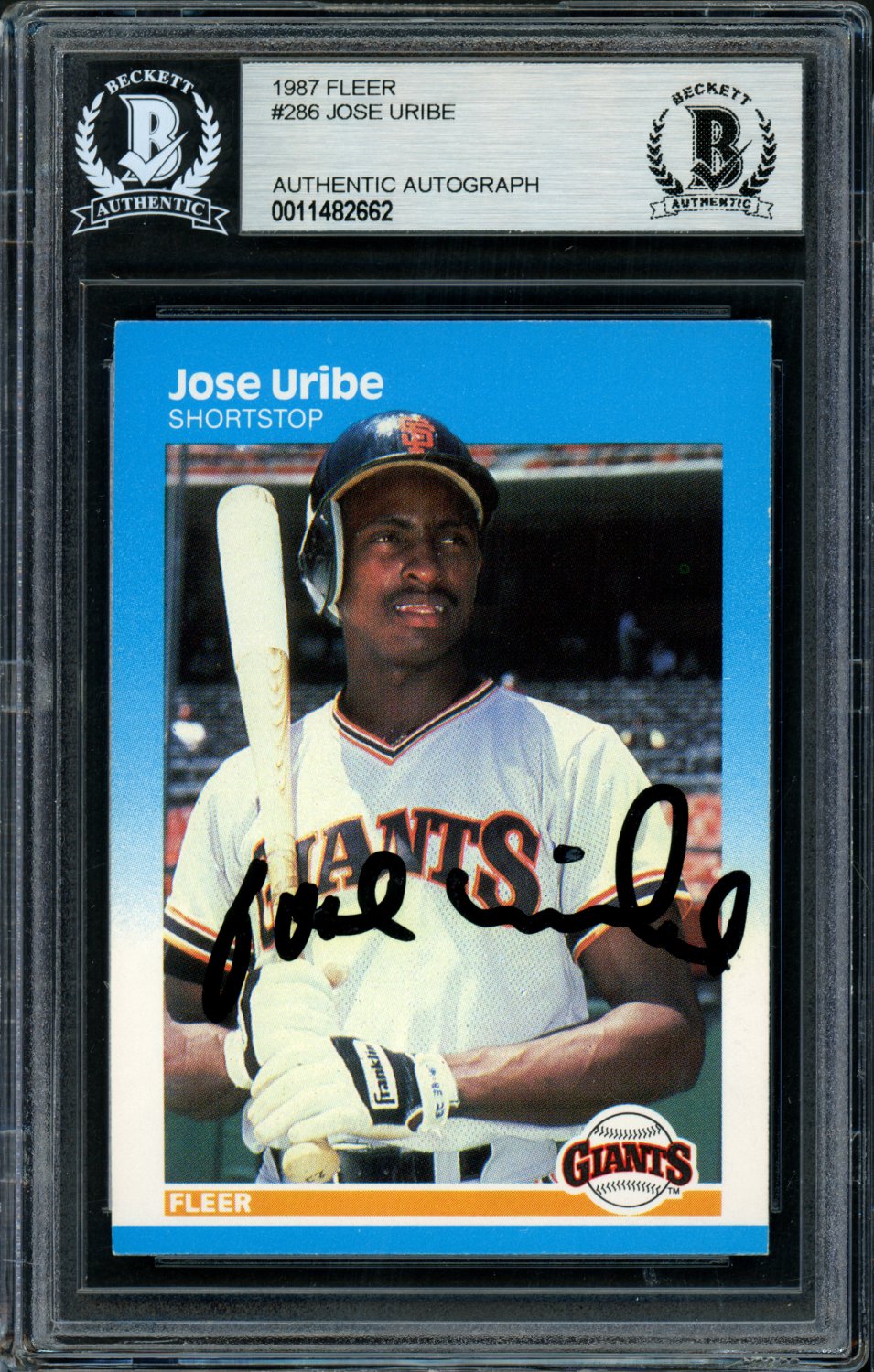 Jose Uribe Autographed Signed 1987 Fleer Rookie Card 286 San Francisco 