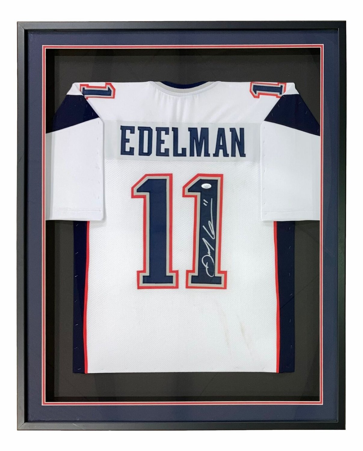 Julian Edelman Autographed Signed Framed Custom White Pro-Style Football  Jersey JSA