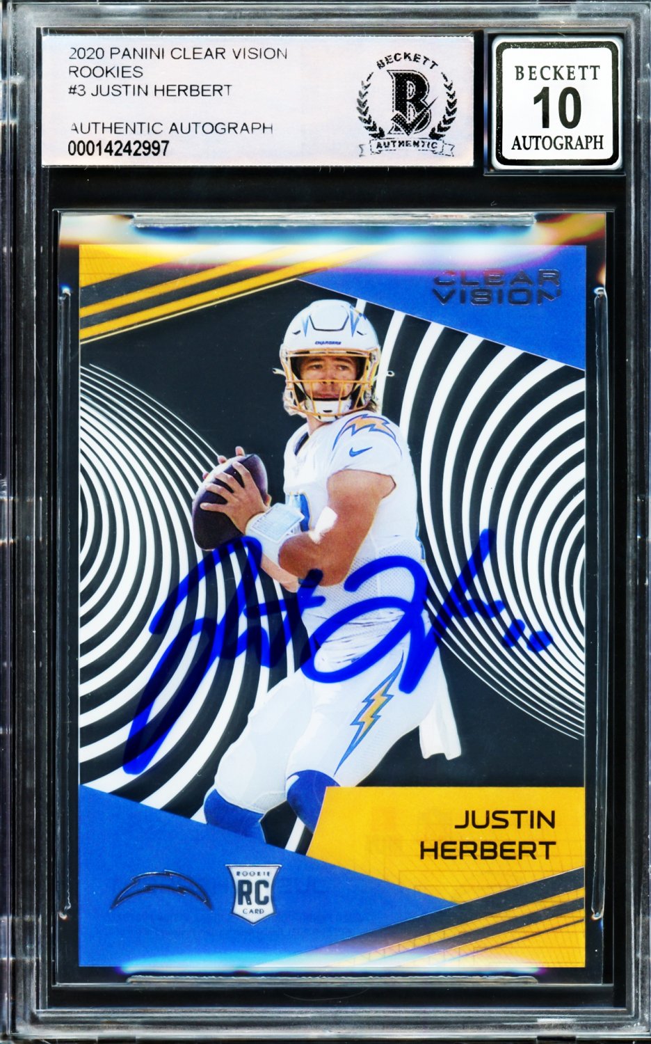 Justin Herbert Autographed Signed 2020 Panini Chronicles Clear Dynagon Rookie  Card #Cv-3 Los Angeles Chargers Auto Grade Gem Mint 10 Beckett Beckett  #206681