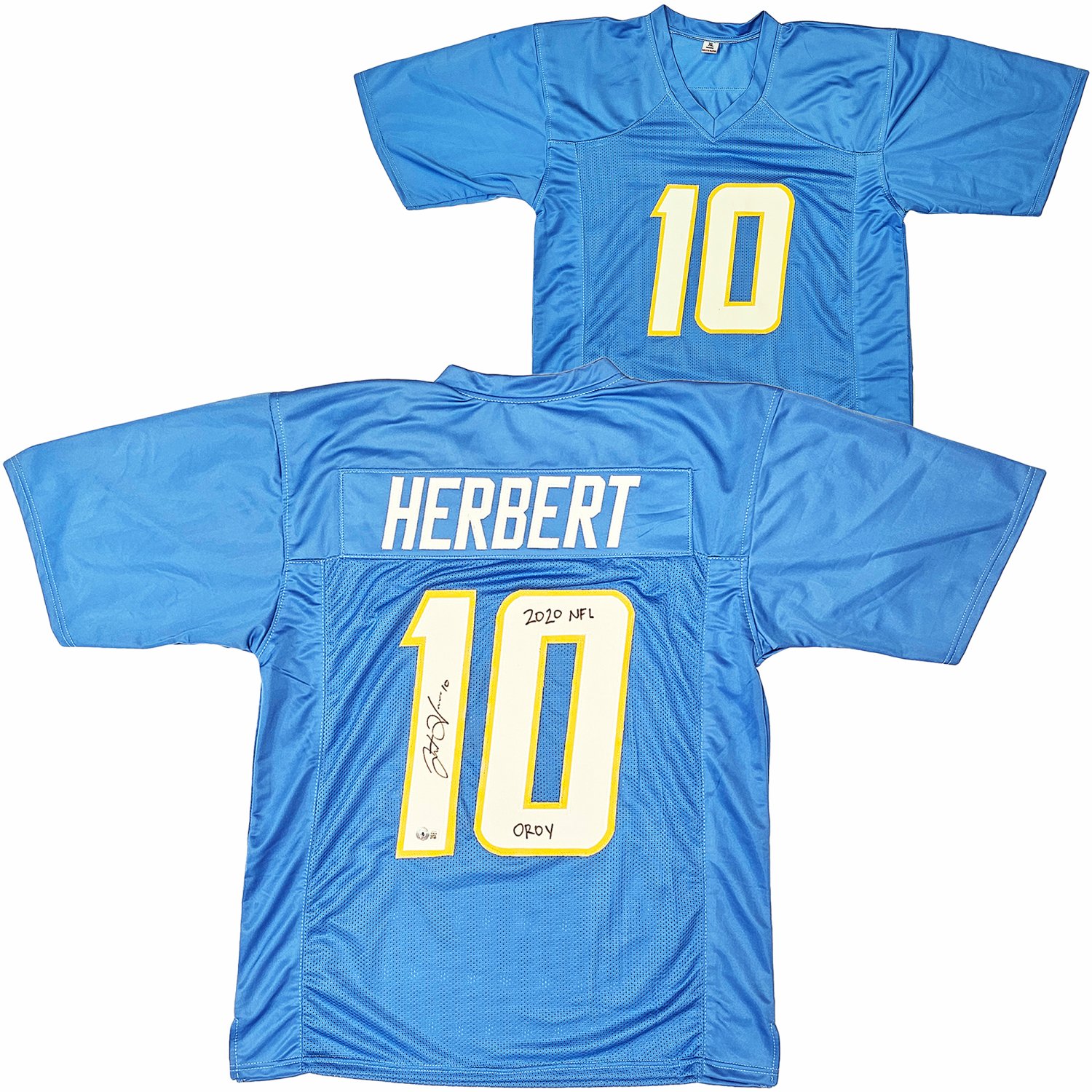 Justin Herbert Autographed Signed Los Angeles Chargers Powder Blue Jersey  2020 NFL Oroy Beckett Beckett Witness