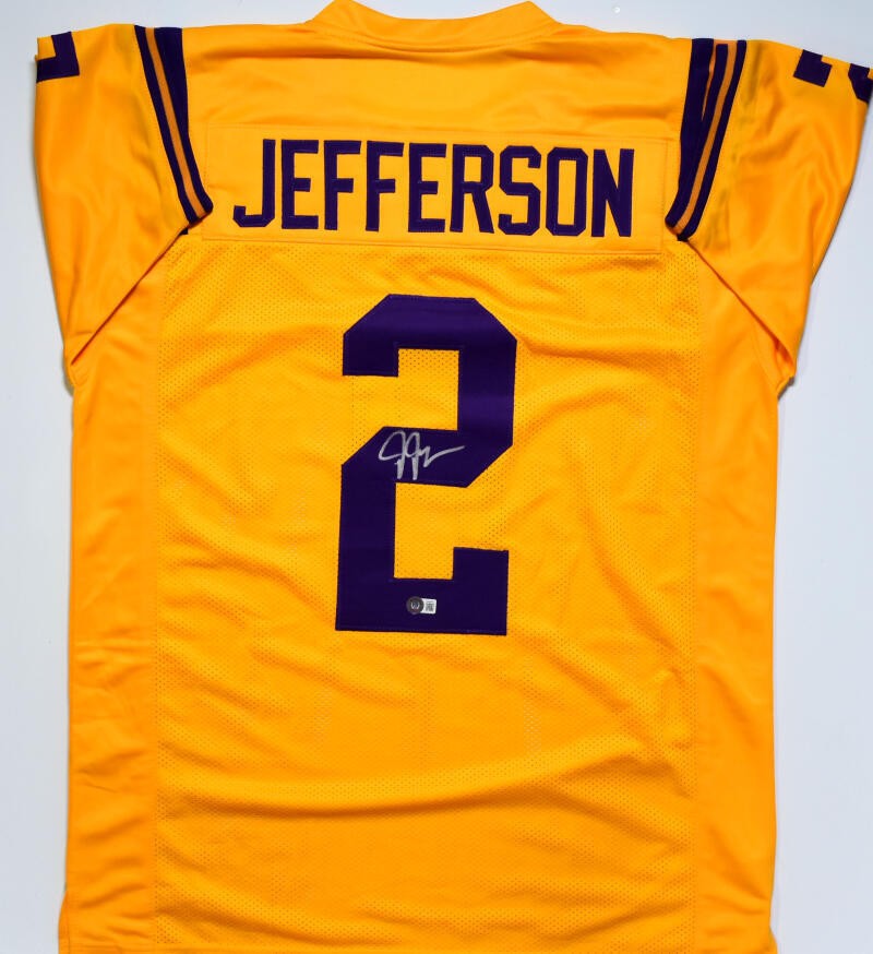 Justin Jefferson Autographed Signed Gold College Style Jersey-Beckett W  Hologram