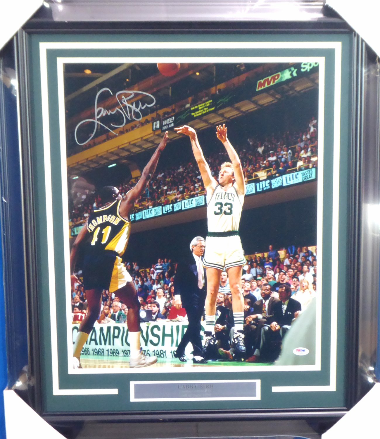 Larry Bird Autographed Framed Green Boston Celtics Jersey - JSA