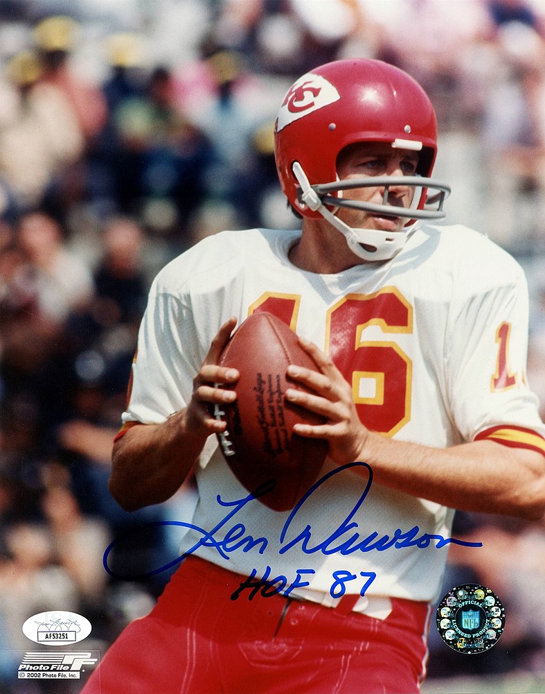 Len Dawson Autographed Signed Kansas City Chiefs Looking Downfield Close-Up  8x10 Photo with HOF 87 Inscription - JSA Authentic