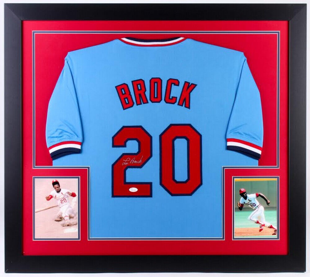 Lou Brock Autographed and Framed St Louis Cardinals Jersey