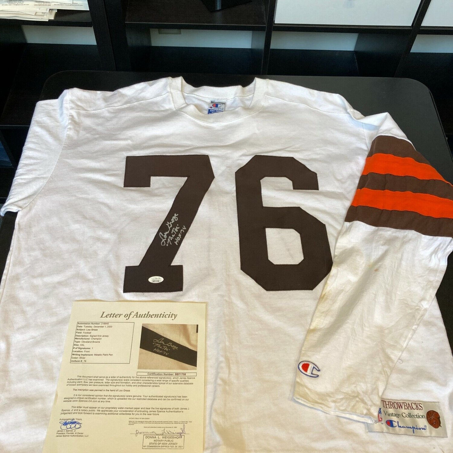 Lou Groza Autographed Signed 'The Toe' Hall Of Fame 1974 Cleveland Browns  Jersey JSA COA
