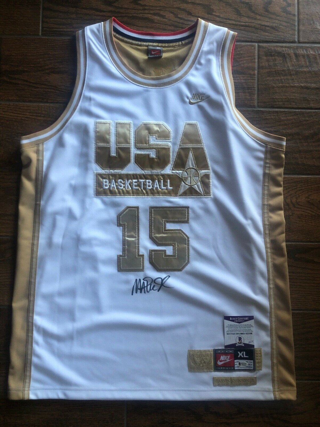 Magic Johnson Autographed Signed 92 Dream Team Nike Jersey Beckett Witness White Gold Lakers