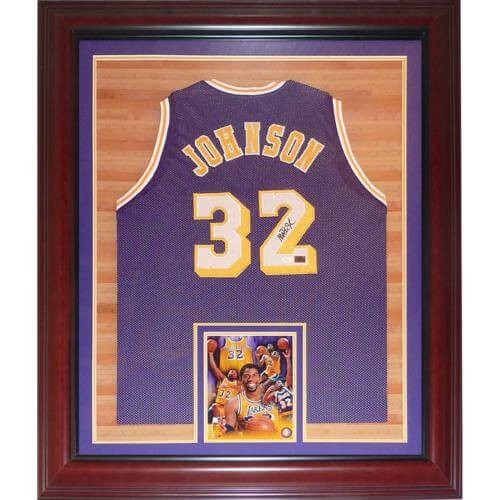 Magic Johnson Autographed Signed Los Angeles Lakers Purple 32 Deluxe Framed Jersey Jsa