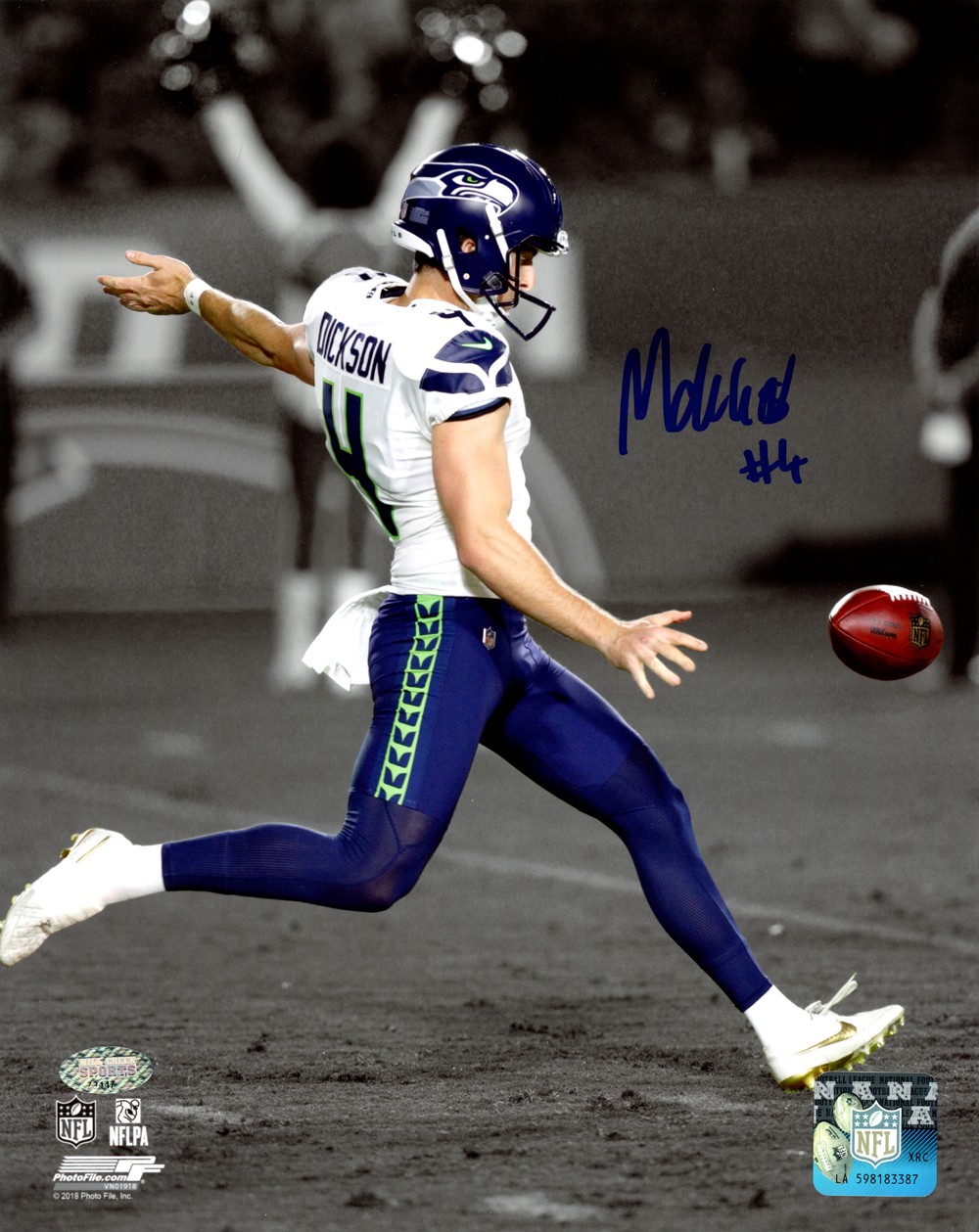 Michael Dickson Autographed Signed 8X10 Photo Seattle Seahawks Spotlight In  Blue Mcs Holo