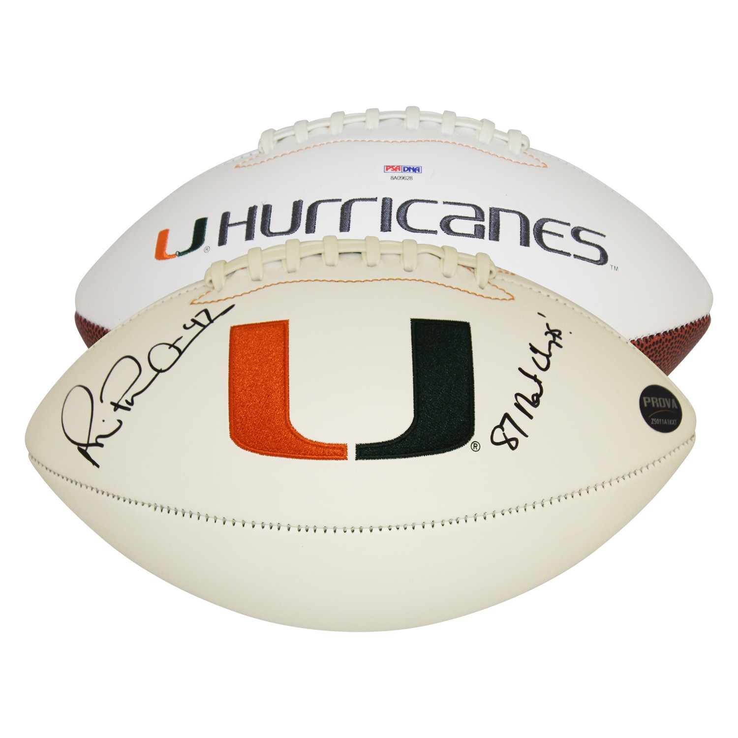 Michael Irvin Miami Hurricanes Autographed Signed White Panel Logo Football  - 87 Natl Champs Inscription - PSA/DNA
