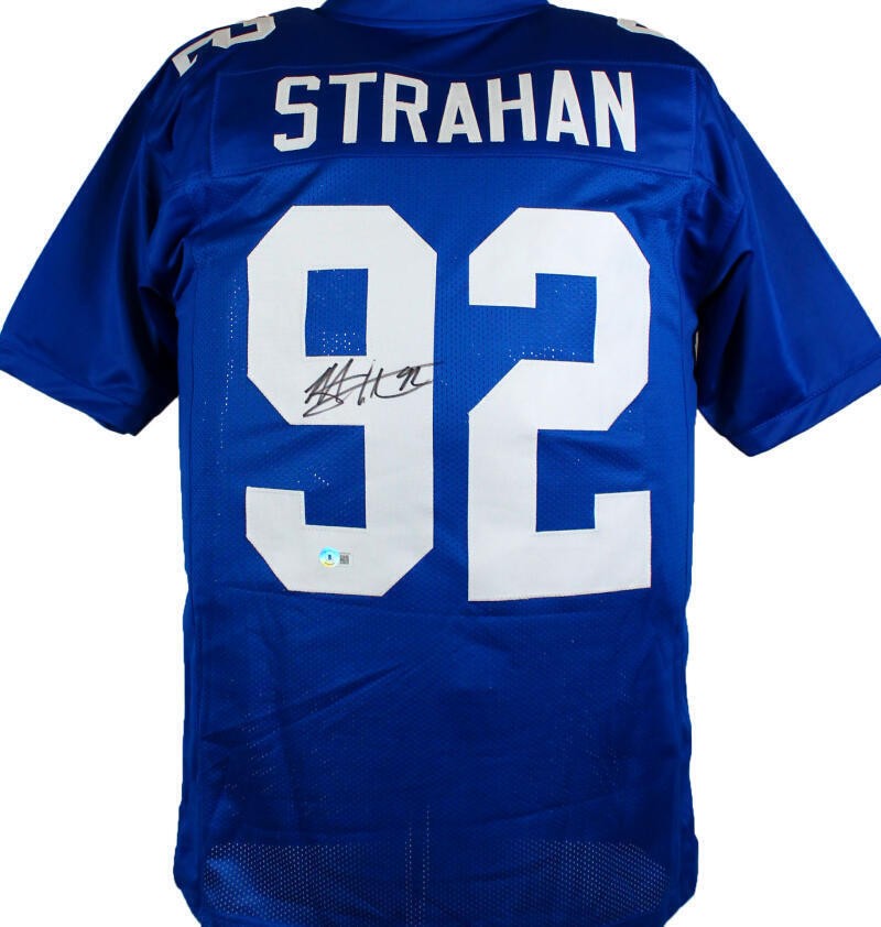 Michael Strahan Autographed Signed Blue Pro Style Jersey #-Beckett W  Hologram Black