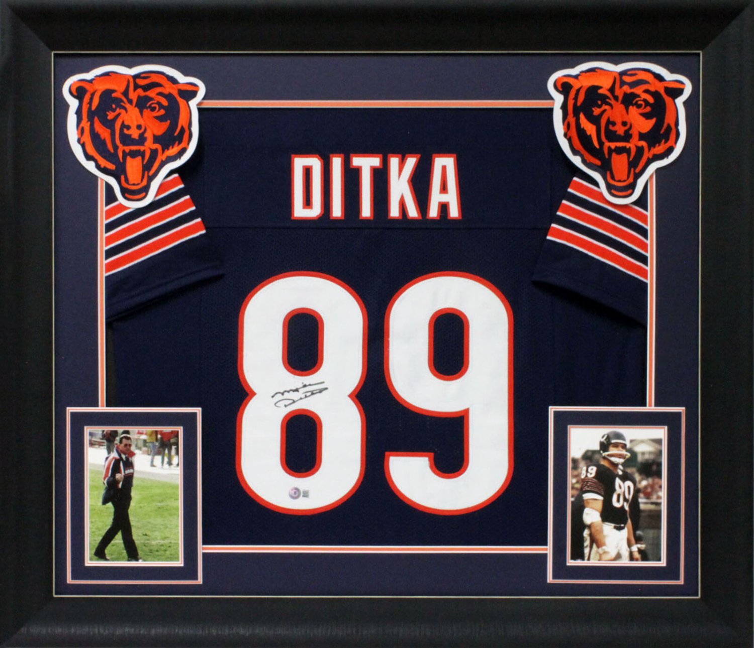 Framed Autographed/Signed Mike Ditka 33x42 Chicago Blue Football Jersey JSA  COA