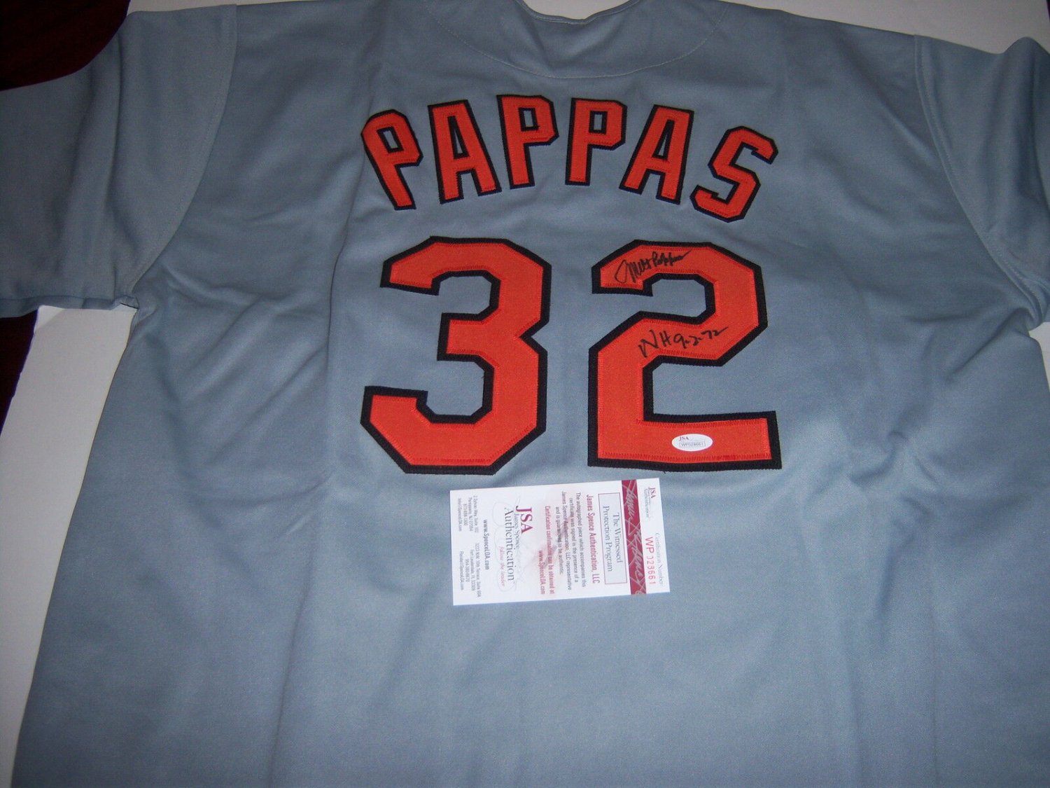 Milt Pappas Signed Orioles Gray Jersey 'NH 9-2-72' (JSA COA) Cubs, Red –