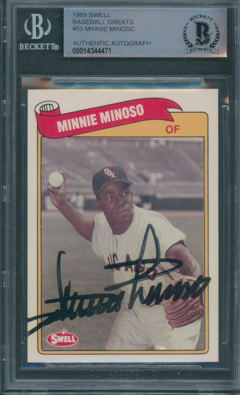 Minnie Minoso Autographed Signed 1989 Swell Baseball Greats #59 Beckett  Authentic 4471