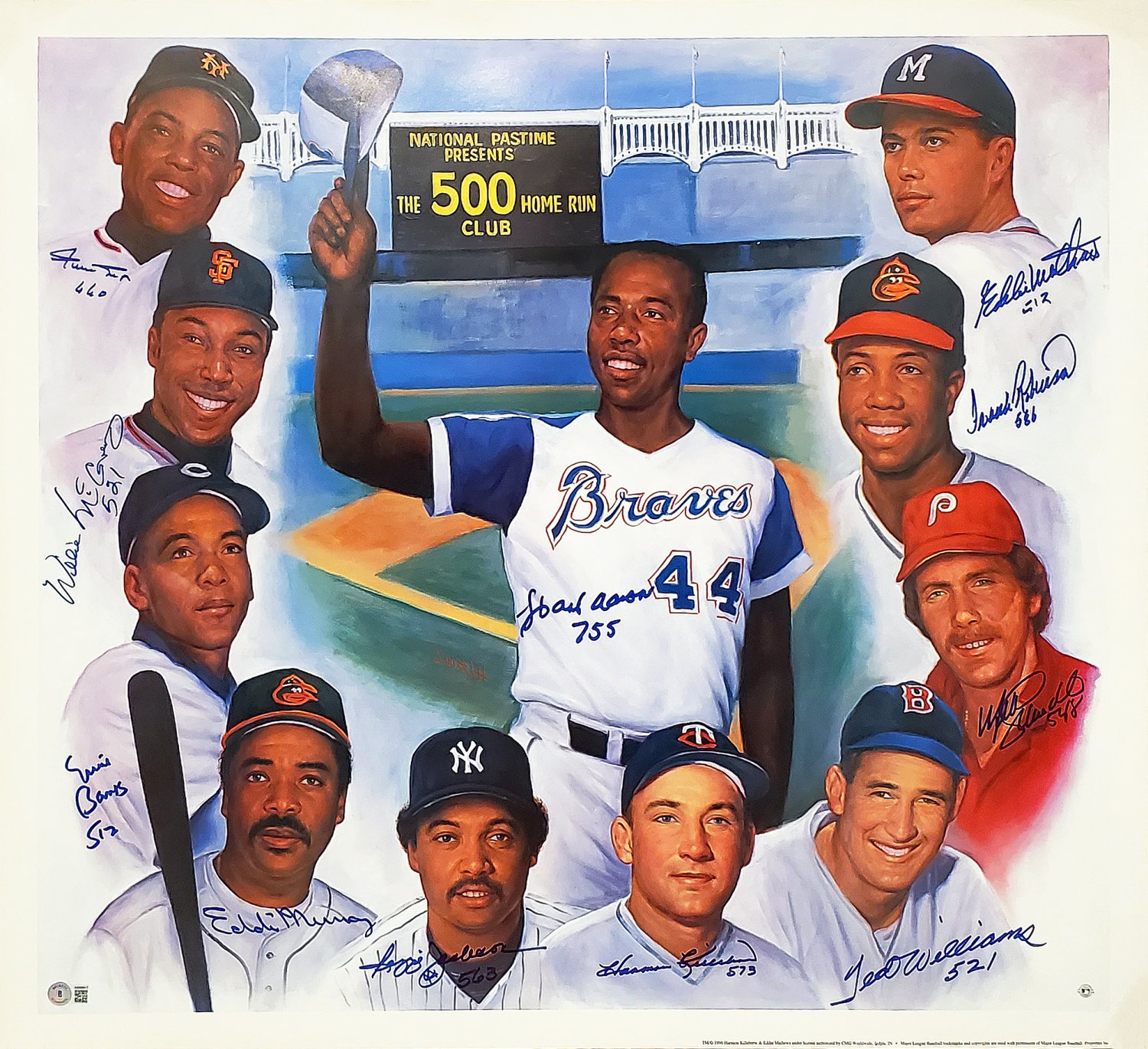 Multi Signed Autographed Signed 500 Home Run Hr Club 27X29 Poster With  Including Ted Williams, Hank Aaron & Willie Mays Beckett Beckett