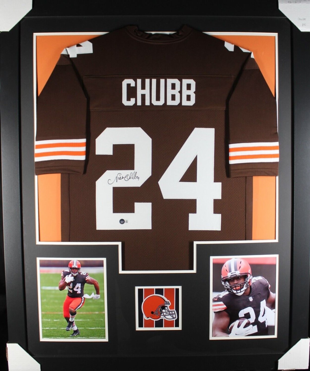 Nick Chubb Autographed Signed (Browns Brown Tower) Framed Jersey Beckett