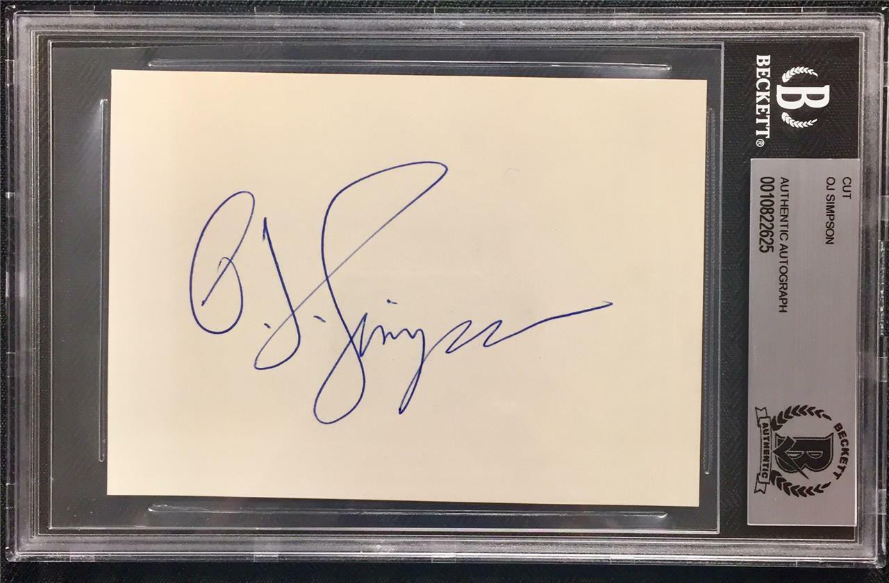 O J Autographed Signed Oj Simpson Autograph Index Card Cut Signature