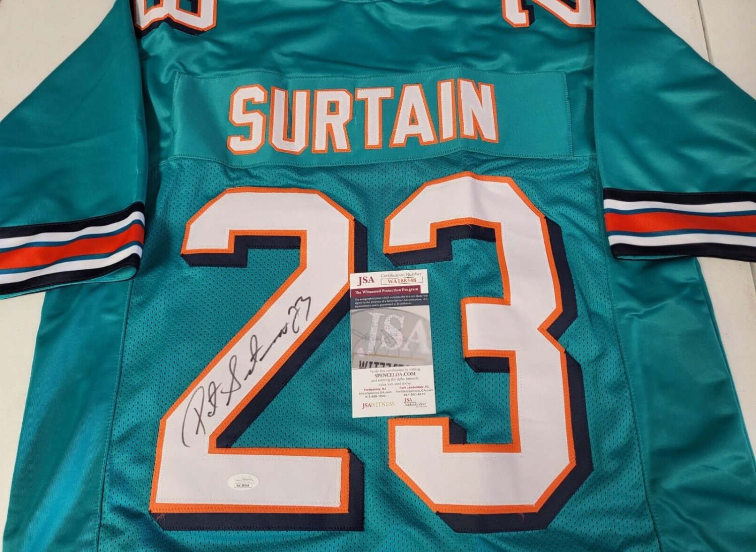 Patrick Surtain Autographed Signed #23 Miami Custom Teal Jersey Size Xl JSA  COA