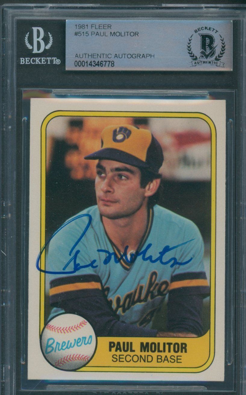Paul Molitor Autographed Signed 1981 Fleer #515 Beckett Authentic