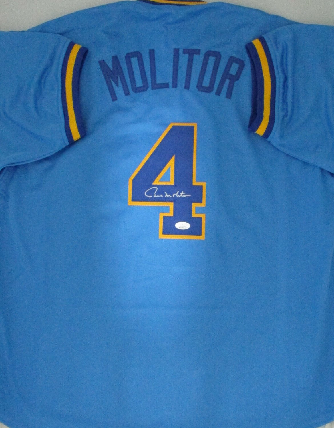 Paul Molitor Autographed and Framed Blue Brewers Jersey