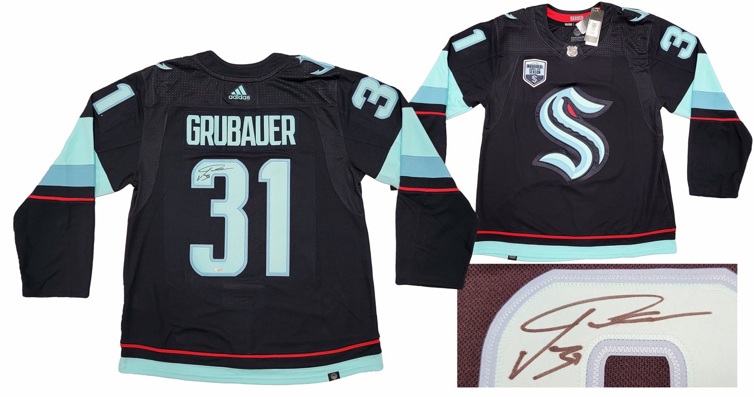 Framed Philipp Grubauer Seattle Kraken Autographed Navy Adidas Authentic  Jersey with Inaugural Season Jersey Patch