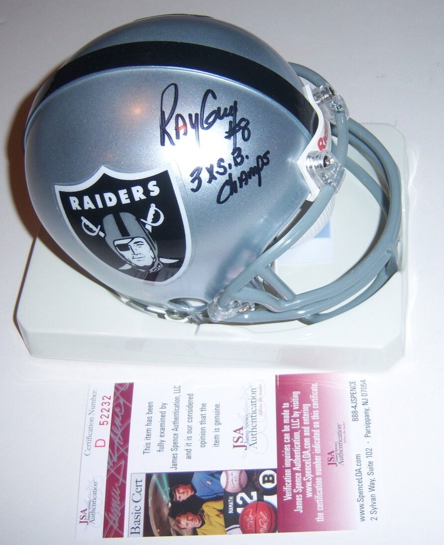 Ray Guy Autographed Signed Oakland Raiders,3X Sb Champs,HOF JSA/COA Mini  Helmet