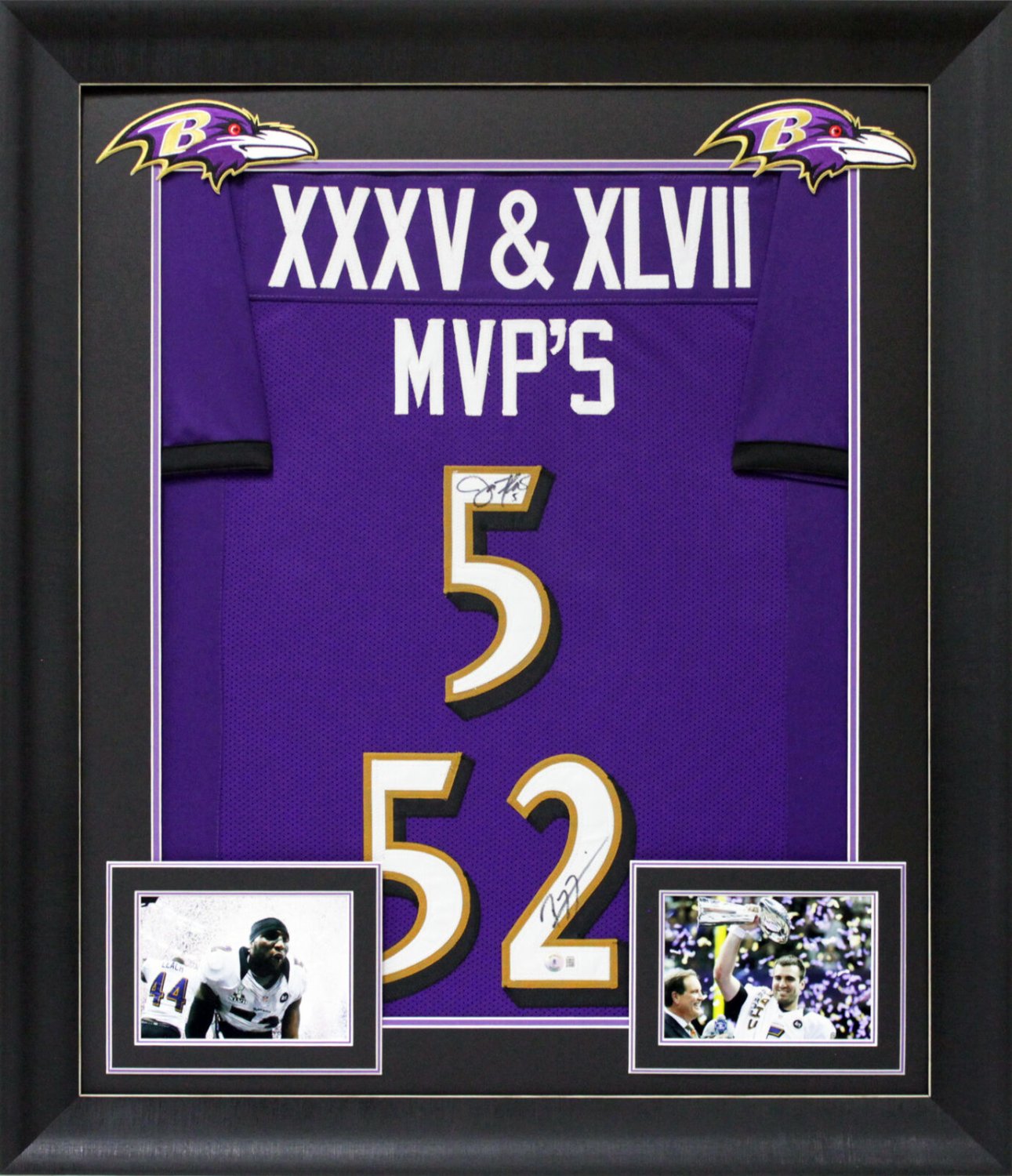 Ray Lewis Autographed Signed & Joe Flacco Purple Pro Style Framed Jersey  Beckett Witnessed