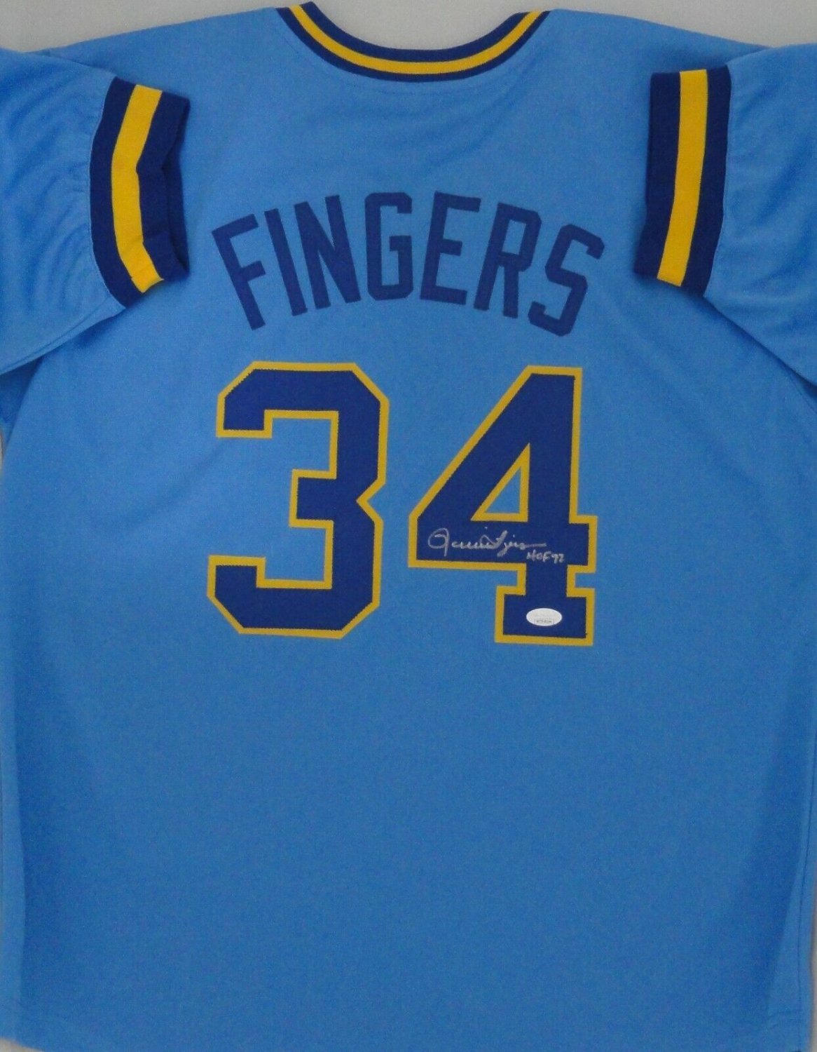 Rollie Fingers Autographed Signed Brewers Custom Replica Blue Jersey Auto  With HOF '92 - JSA