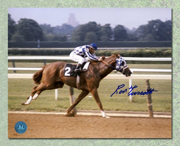 Ron Turcotte Secretariat HOF Jockey Autographed Belmont Stakes 8x10 w/ JSA COA 
