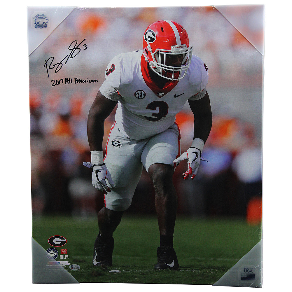 Roquan Smith Autographed Signed Georgia Bulldogs Stretched 24x20 Canvas  with 2017 All American Inscription - Beckett Authentic