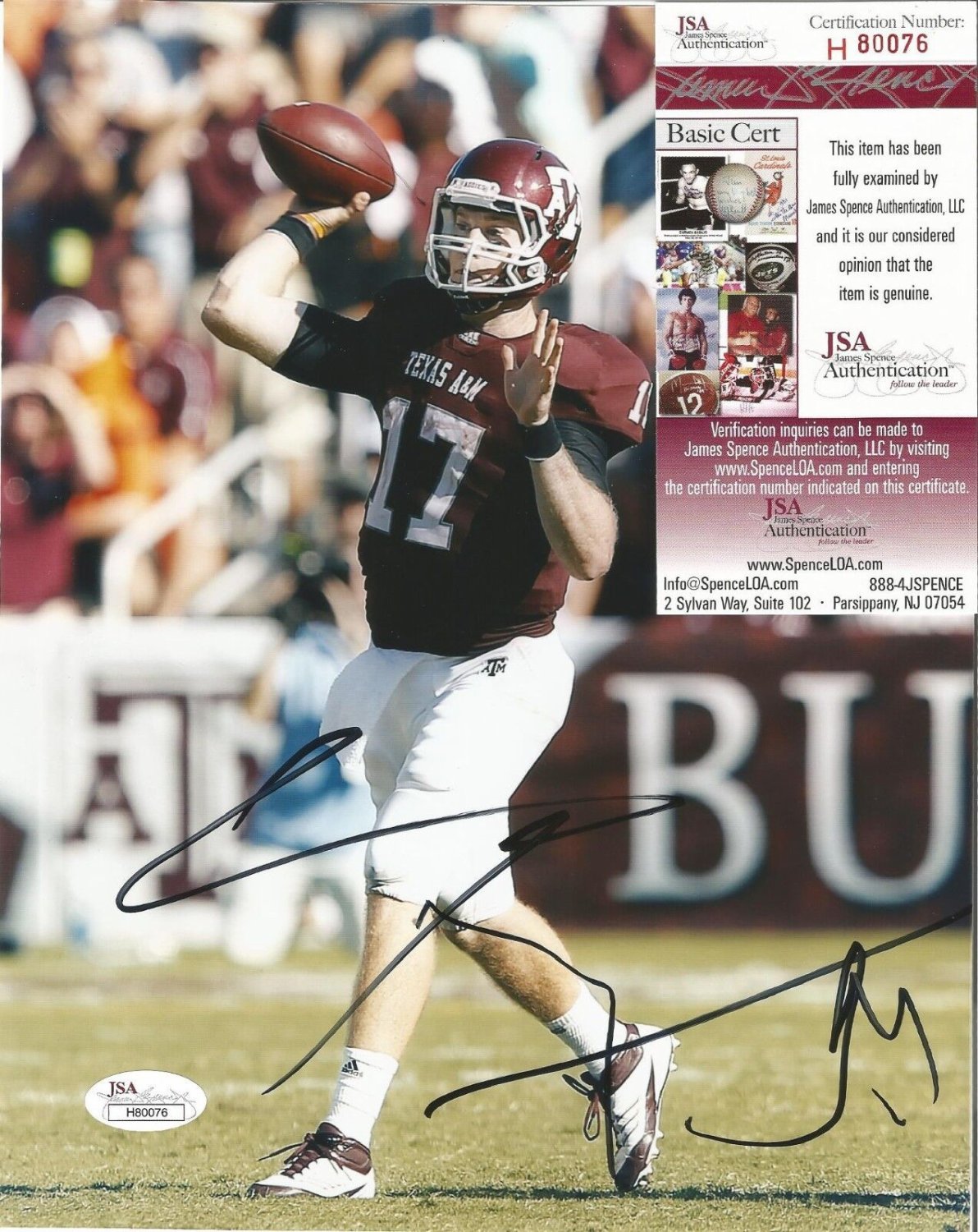 Ryan Tannehill Autographed Signed Texas A&M Passing 8X10 Photo JSA COA