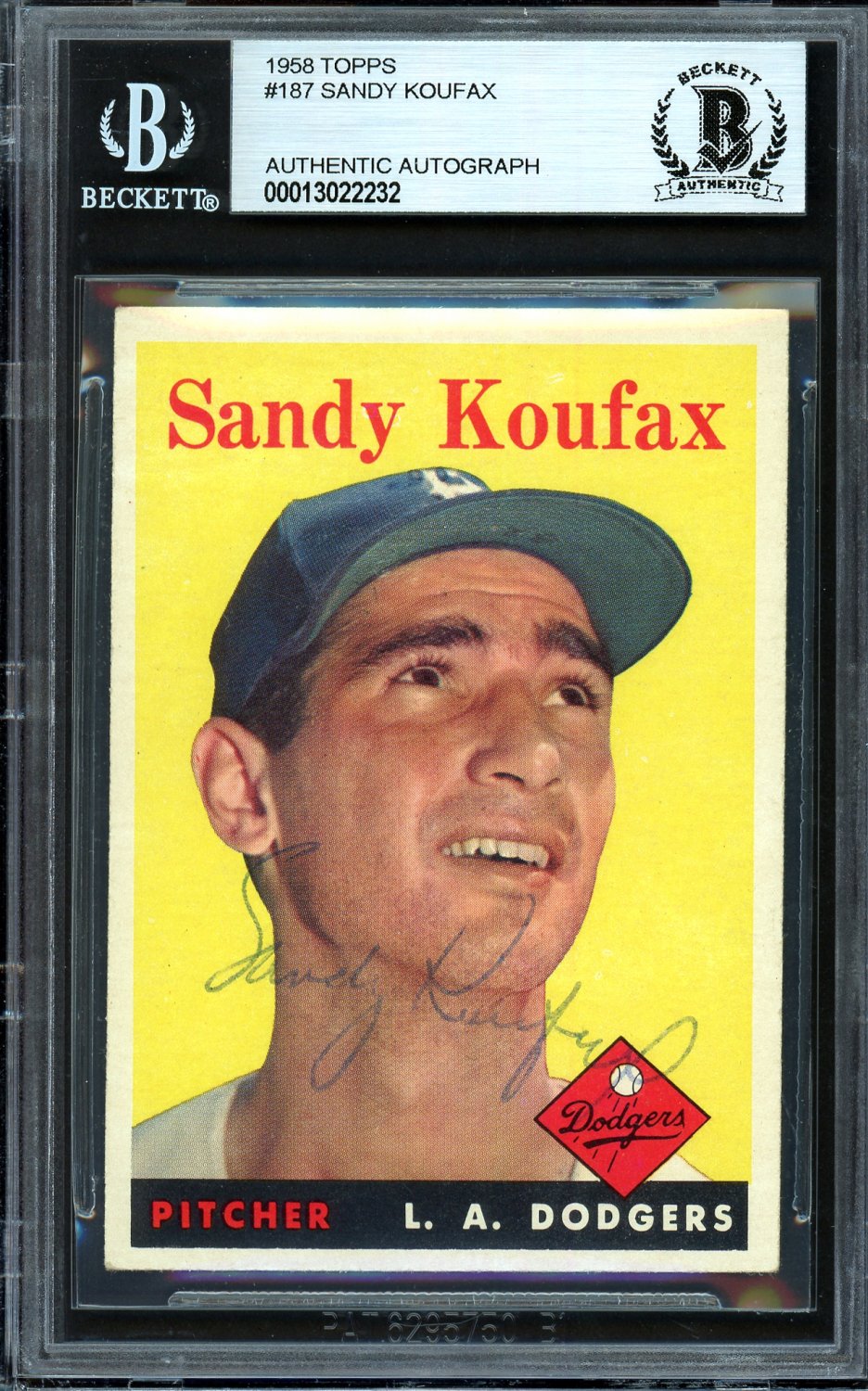 Sandy Koufax Autographed Signed 1958 Topps Card #187 Los Angeles Dodgers  Vintage 1950'S Signature Beckett Beckett