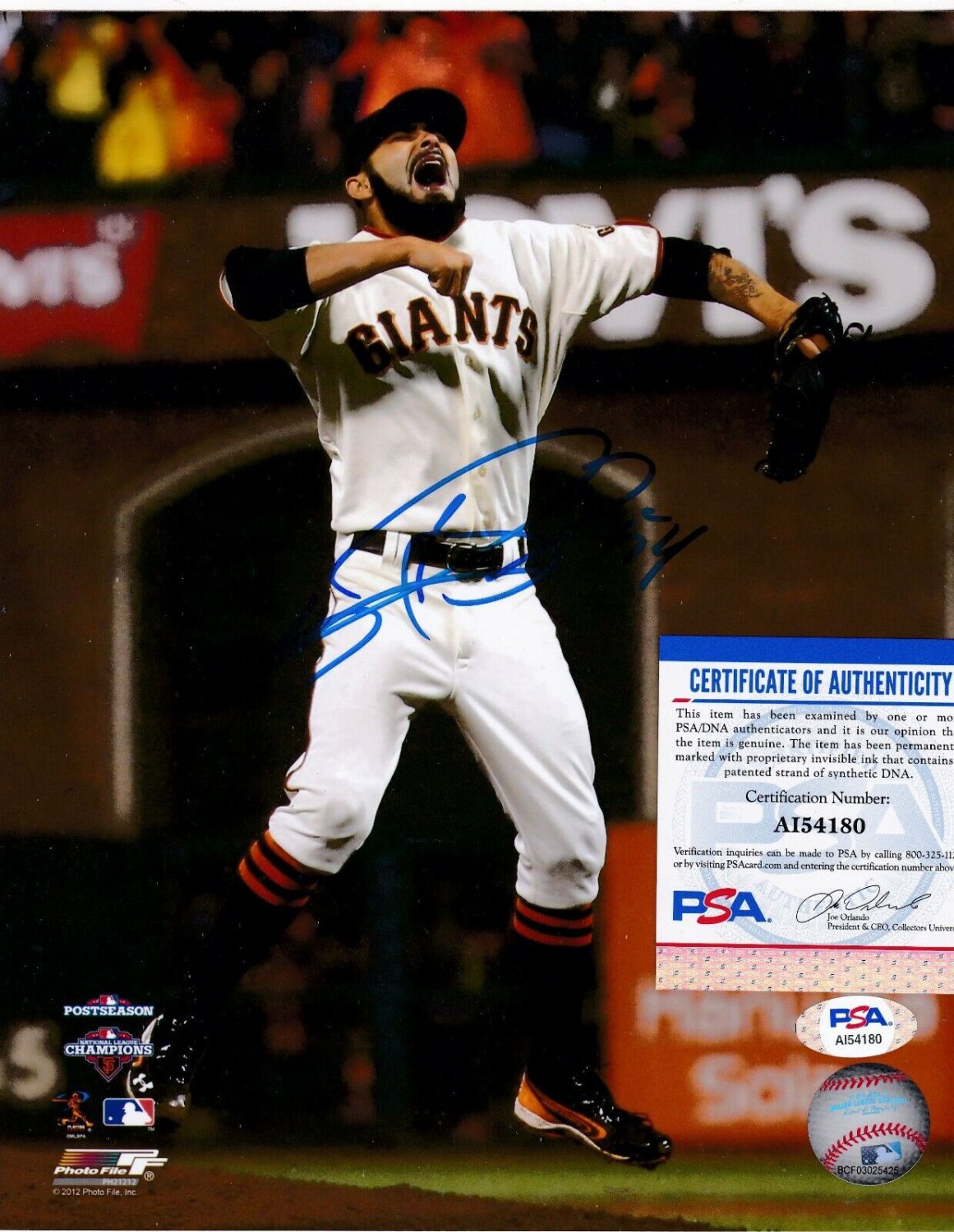 Sergio Romo Autographed Signed San Francisco Giants PSA Authenticated  Action 8X10