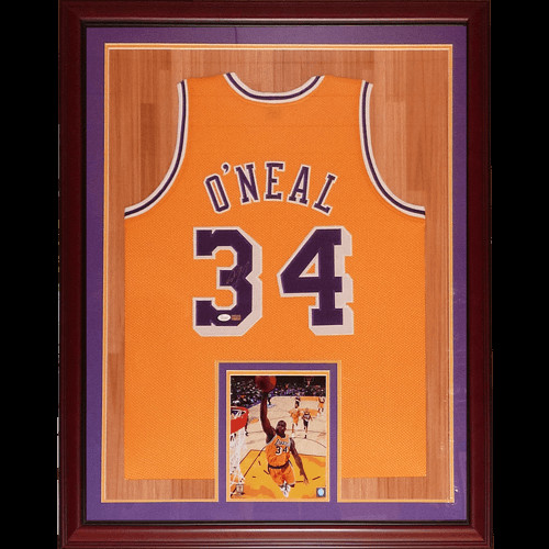 Shaquille O Neal Autographed Signed Los Angeles Lakers Yellow 34 Deluxe Framed Jersey Jsa