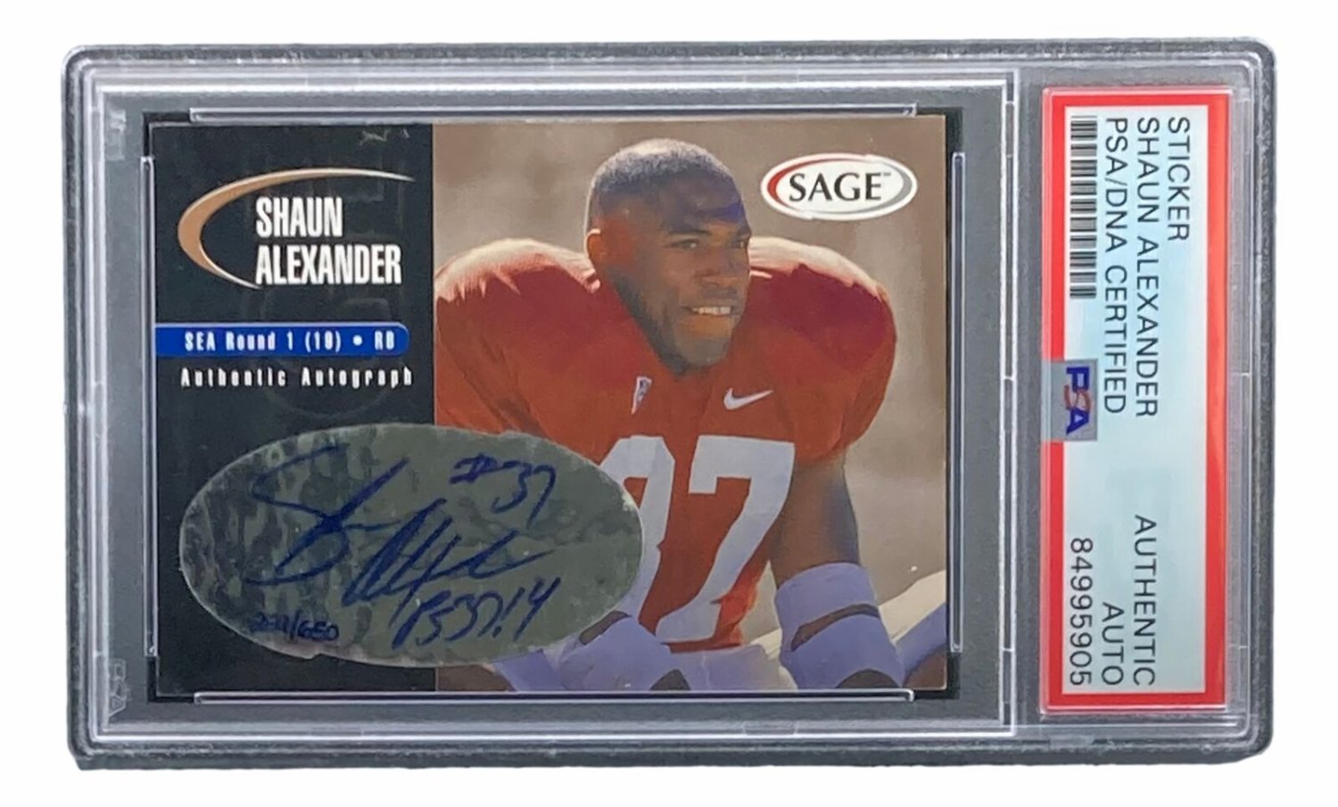 Shaun Alexander Autographed Signed Seattle Seahawks 2000 Sage #A2 Rookie  Card PSA/DNA