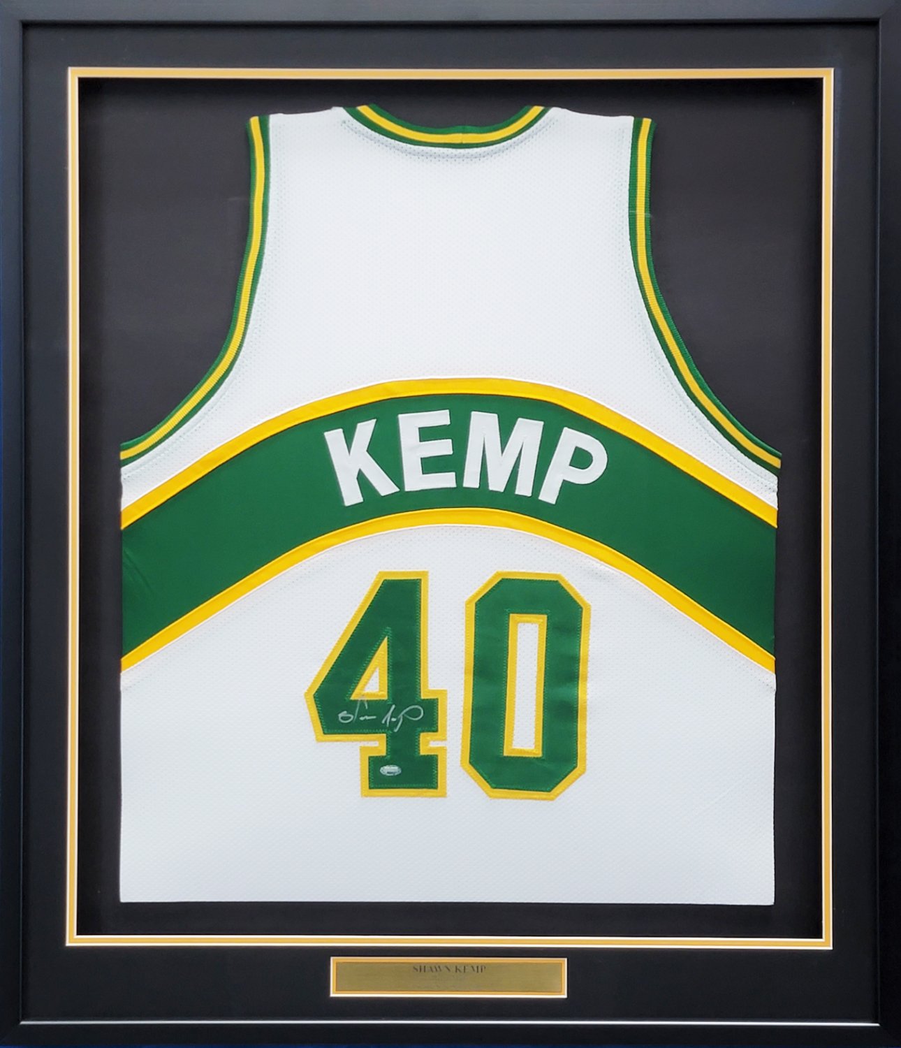 Seattle Supersonics Shawn Kemp Autographed Framed Green Jersey MCS